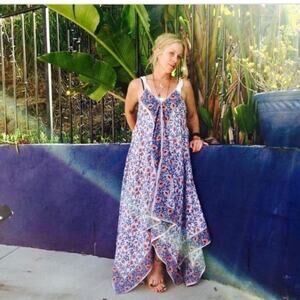 India Hicks x Holicow Block Printed Handkerchief Hem Midi Dress